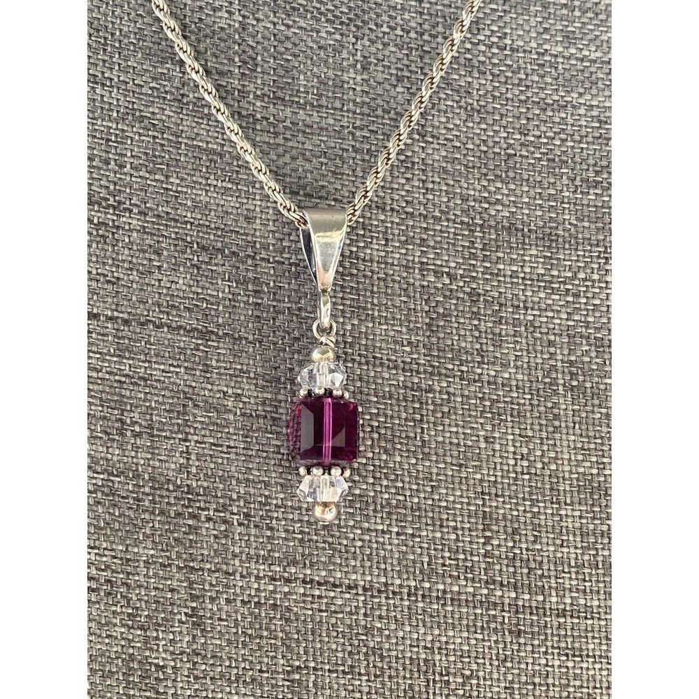 925 Italy Necklace Chain Crystal Fuchsia AB Pendant 19.5” 8.64g